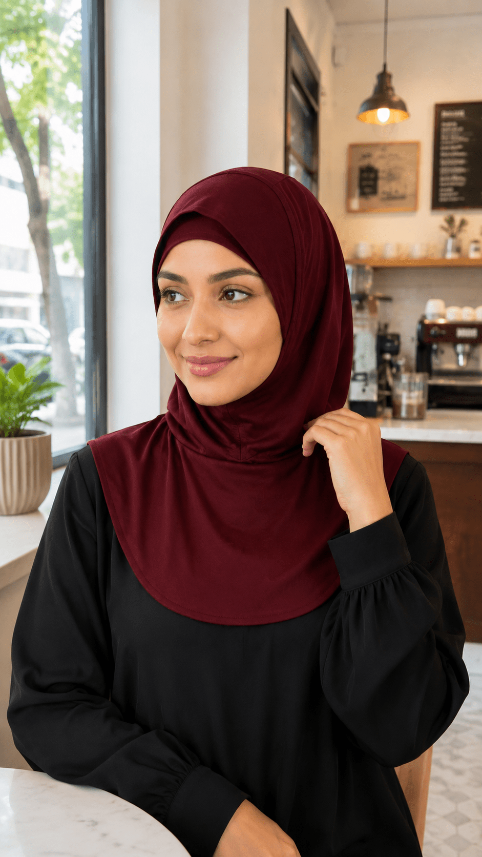 Burgundy Mercerized Cotton Hijab Cap – Full Coverage Under Scarf - product image 3 of 11 | Lunar Elegance