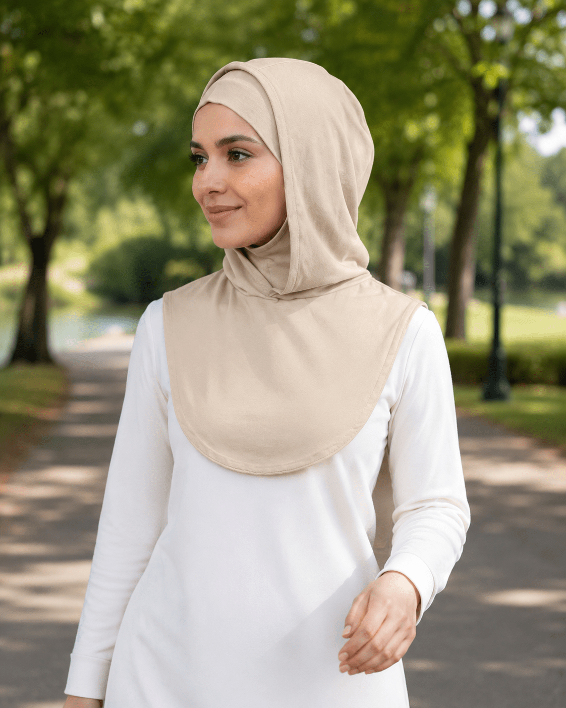 Beige Mercerized Cotton Hijab Cap – Full Coverage Under Scarf - product image 9 of 11 | Lunar Elegance