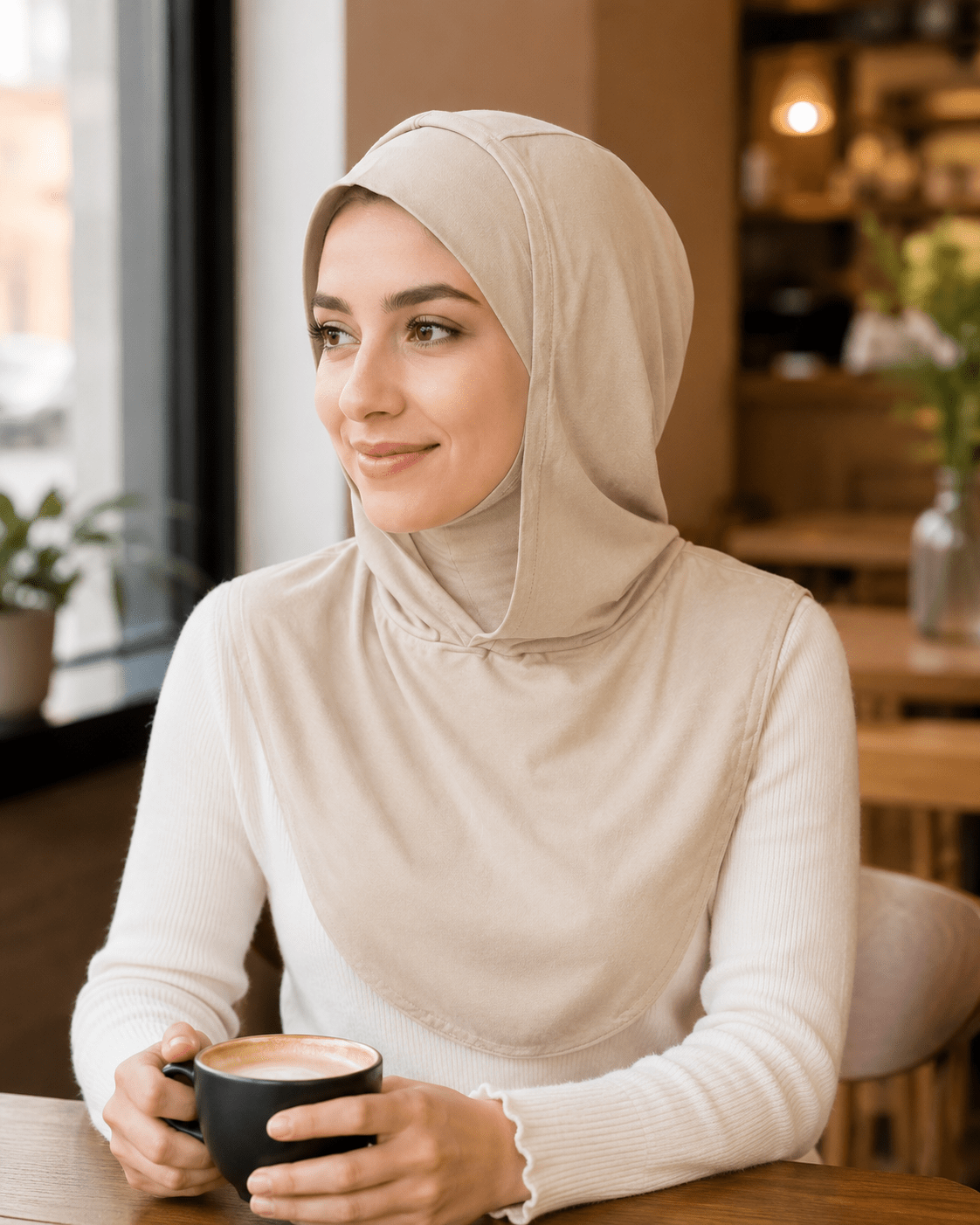 Beige Mercerized Cotton Hijab Cap – Full Coverage Under Scarf - product image 10 of 11 | Lunar Elegance