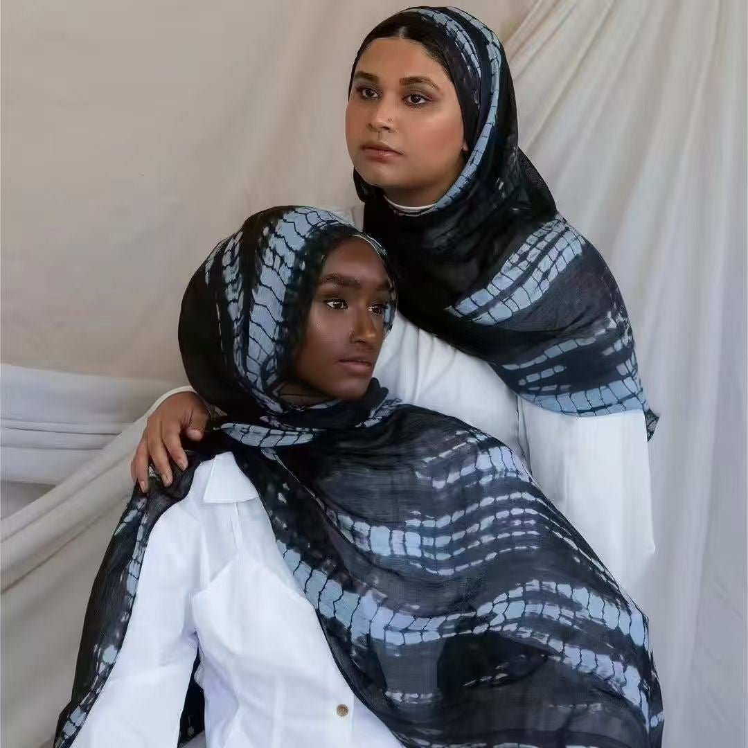 Black Shibori Grid Tie-Dye hijab shawl - view 1