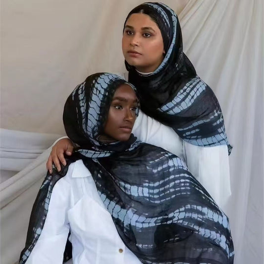 Black Shibori Grid Tie-Dye hijab shawl - view 1