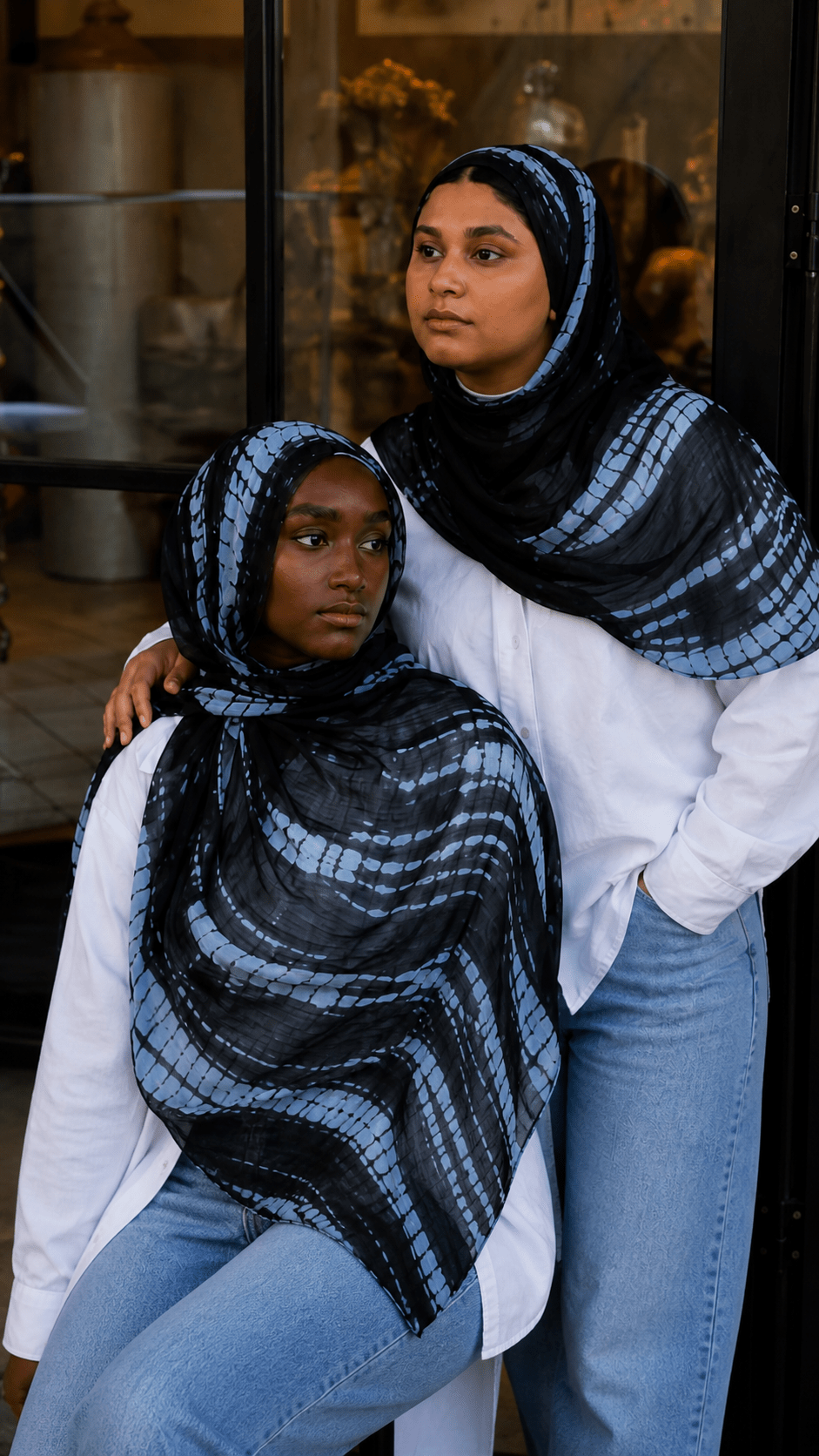 Black Shibori Grid Tie-Dye hijab shawl - view 3