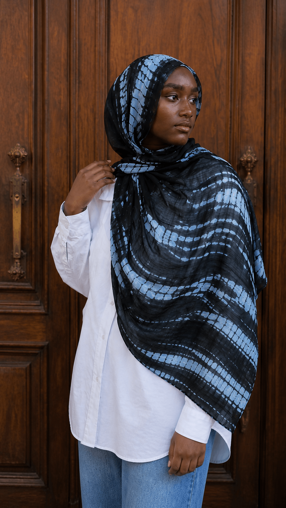 Black Shibori Grid Tie-Dye hijab shawl - view 6