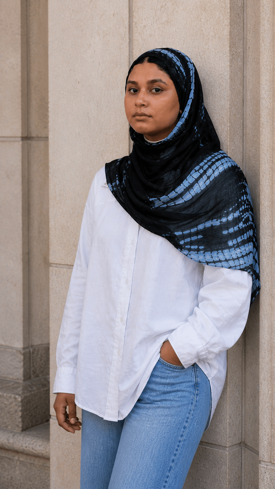 Black Shibori Grid Tie-Dye hijab shawl - view 7