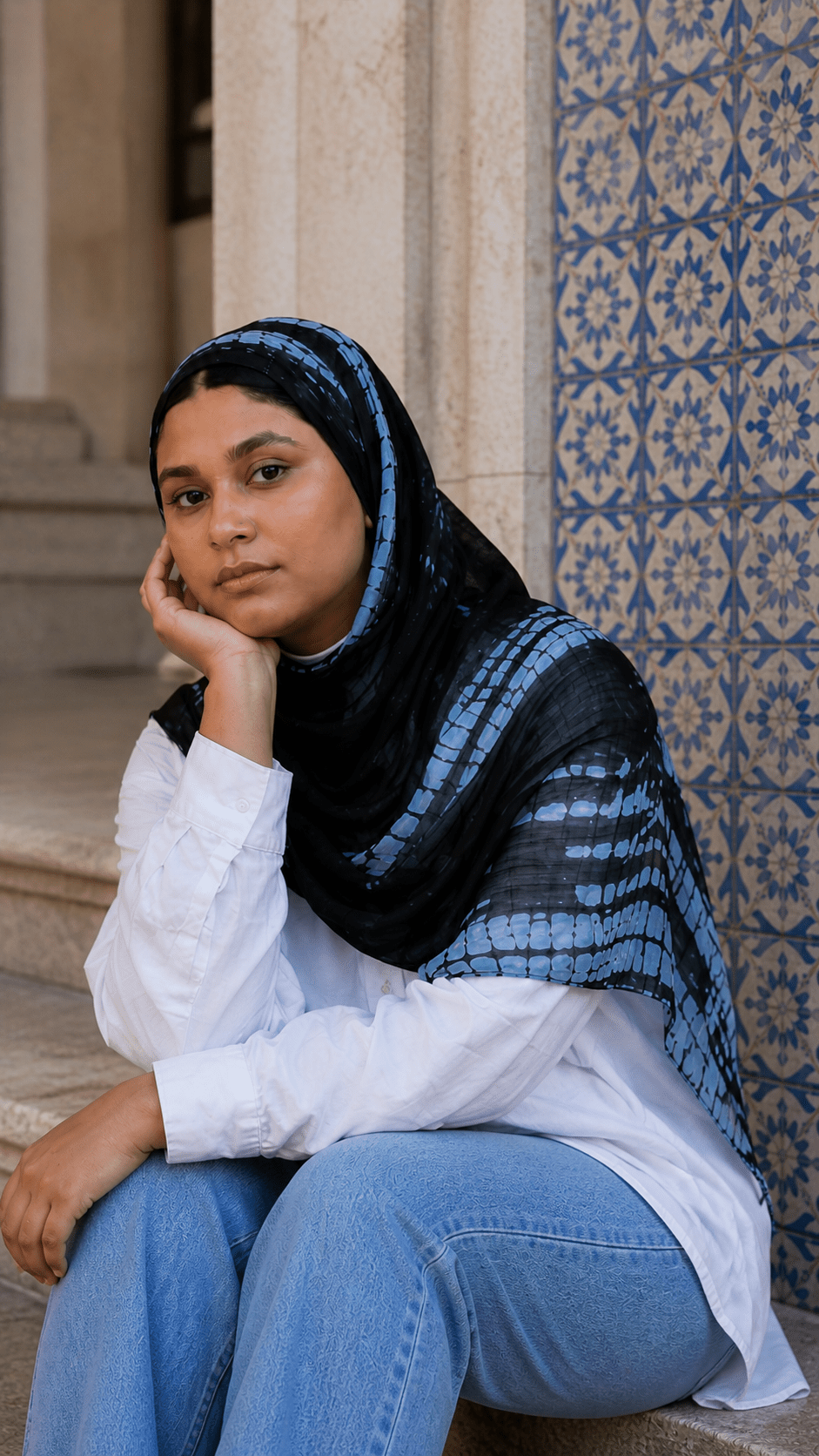Black Shibori Grid Tie-Dye hijab shawl - view 5