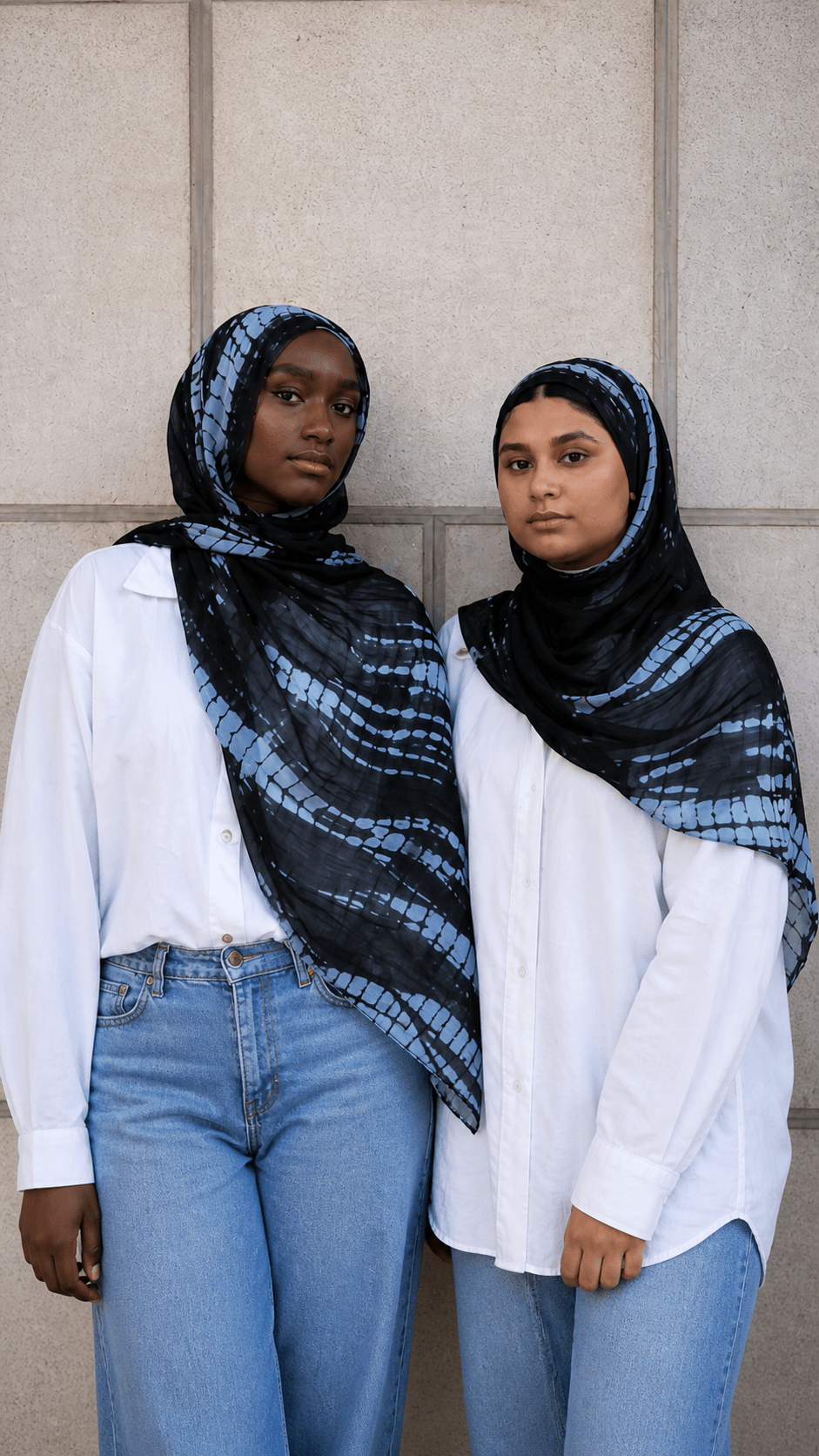 Black Shibori Grid Tie-Dye hijab shawl - view 2