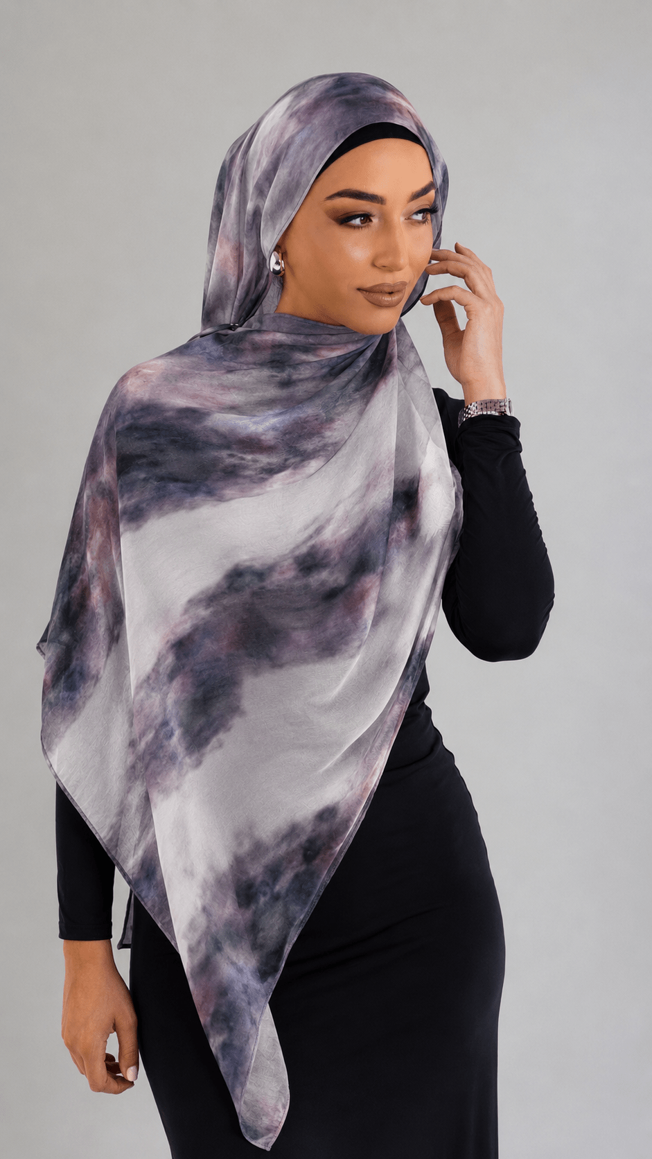 Smoky Purple Printed Jersey Hijab – Soft Premium Modest Head Scarf - product image 2 of 6 | Lunar Elegance