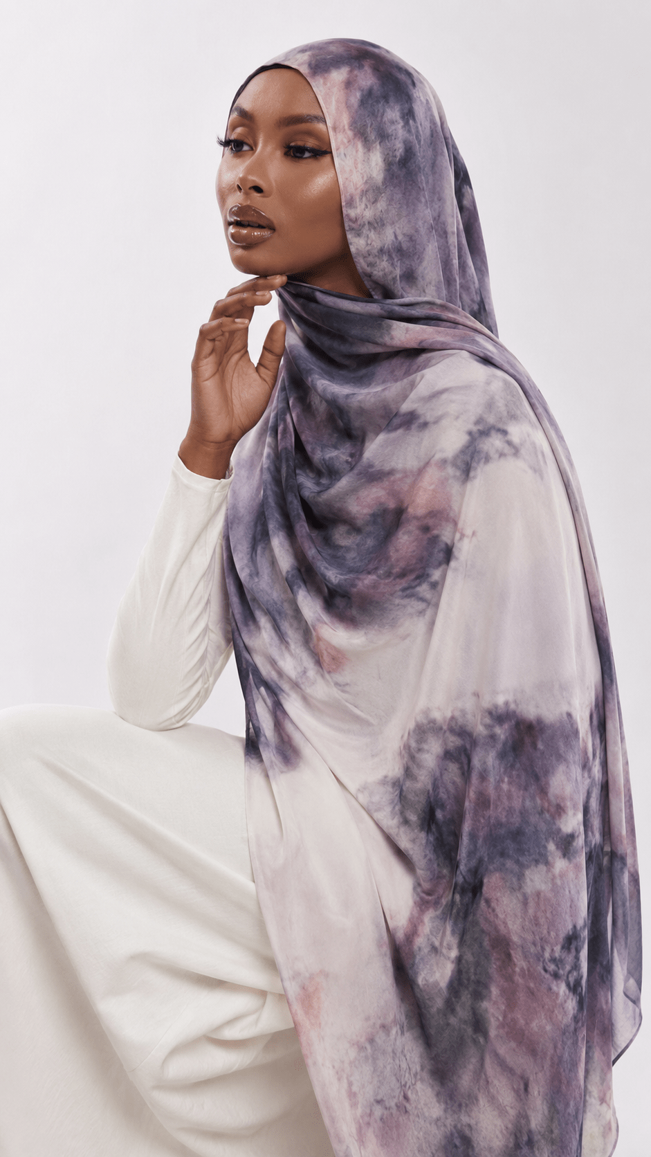 Smoky Purple Printed Jersey Hijab – Soft Premium Modest Head Scarf - product image 5 of 6 | Lunar Elegance
