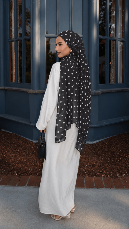 Black Polka Dot Jersey Hijab – Soft Premium Modest Head Scarf - product image 1 of 6 | Lunar Elegance