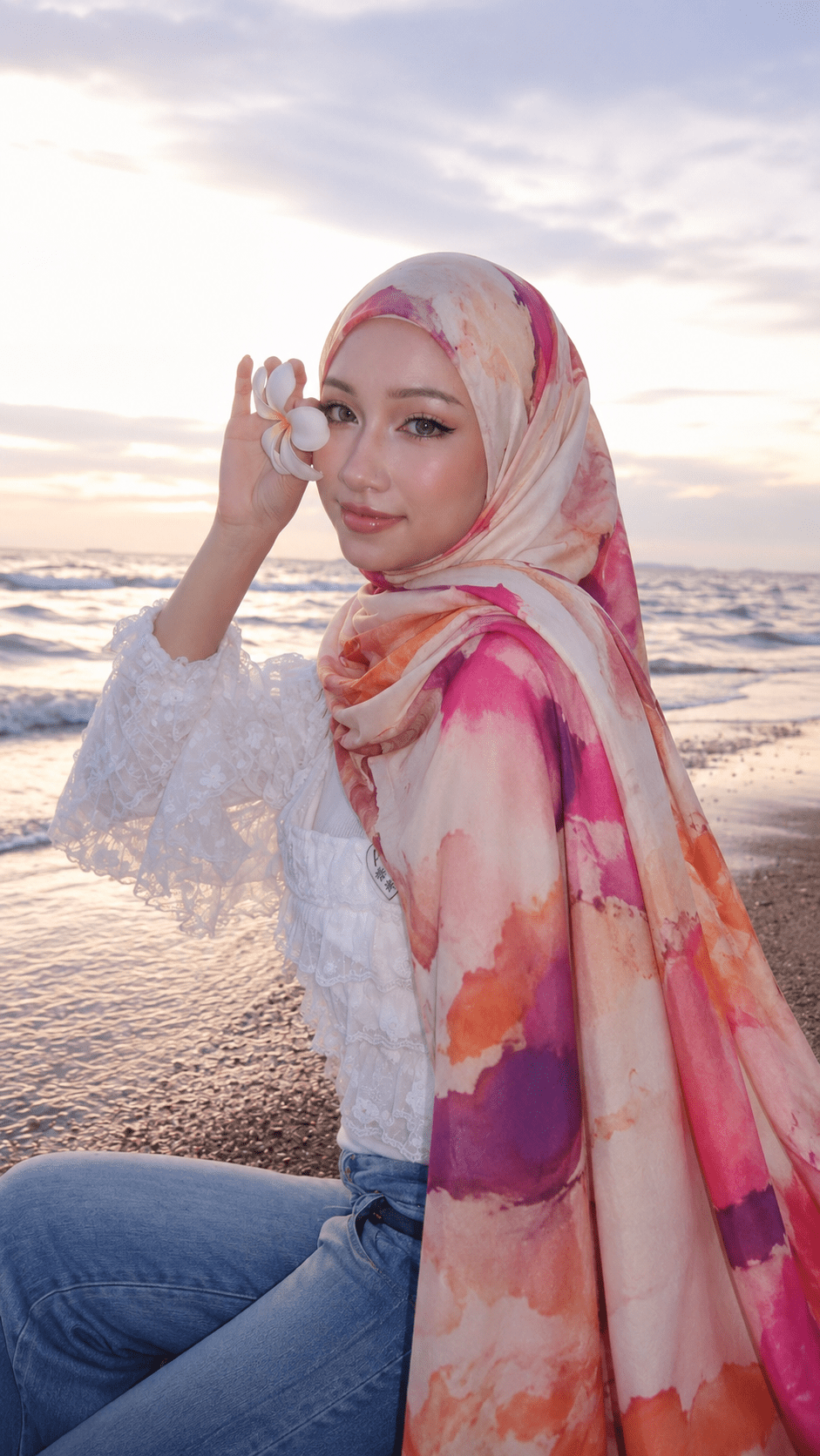 Coral Burgundy Printed Jersey Hijab – Soft Premium Modest Head Scarf - product image 2 of 6 | Lunar Elegance