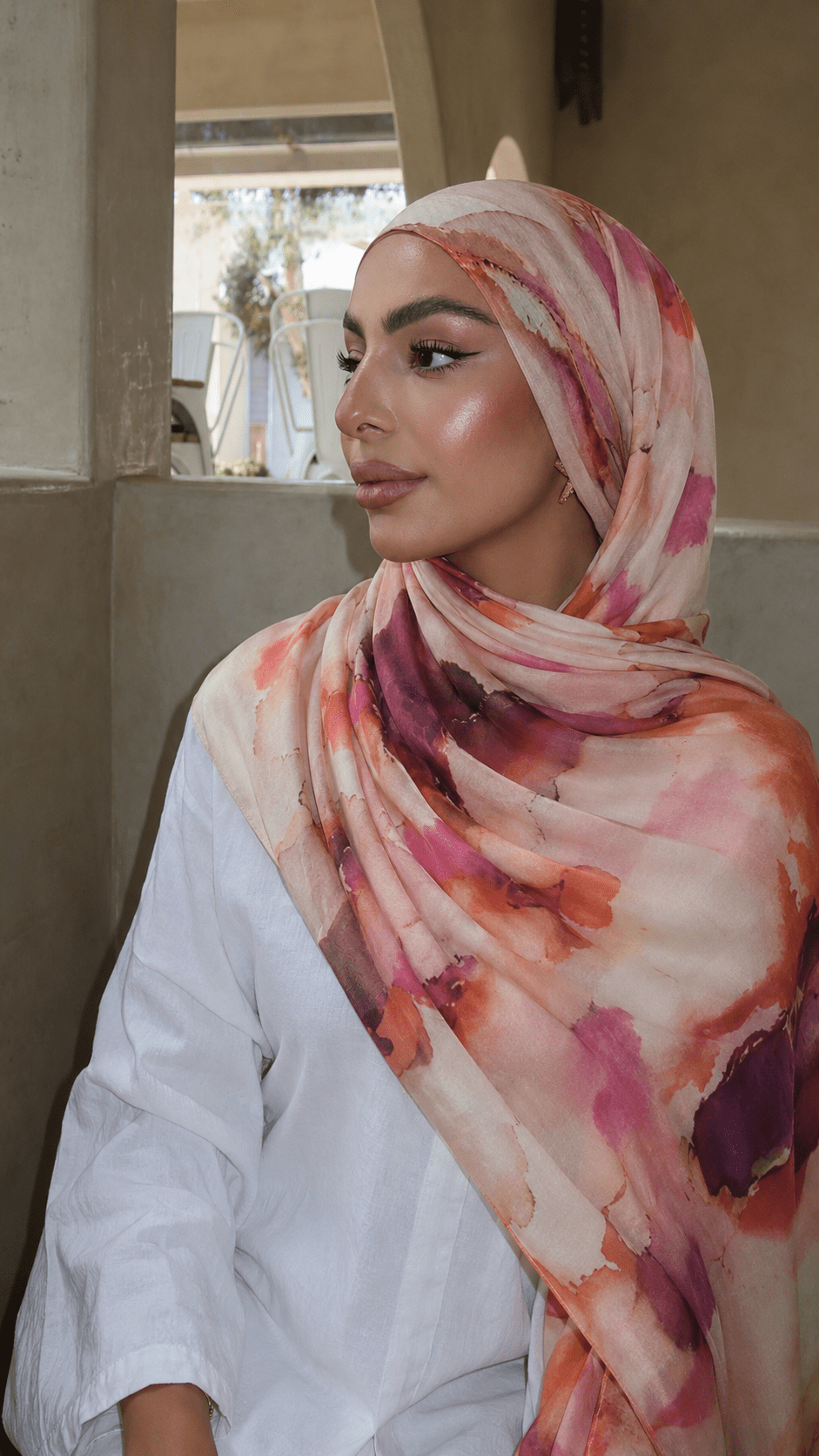Coral Burgundy Printed Jersey Hijab – Soft Premium Modest Head Scarf - product image 1 of 6 | Lunar Elegance