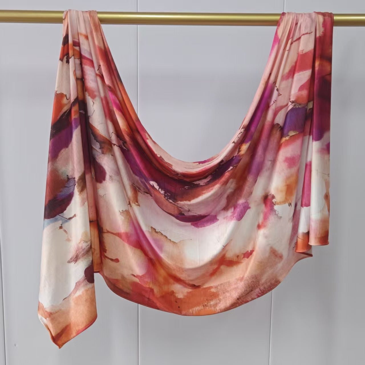 Coral Burgundy Printed Jersey Hijab – Soft Premium Modest Head Scarf - product image 3 of 6 | Lunar Elegance