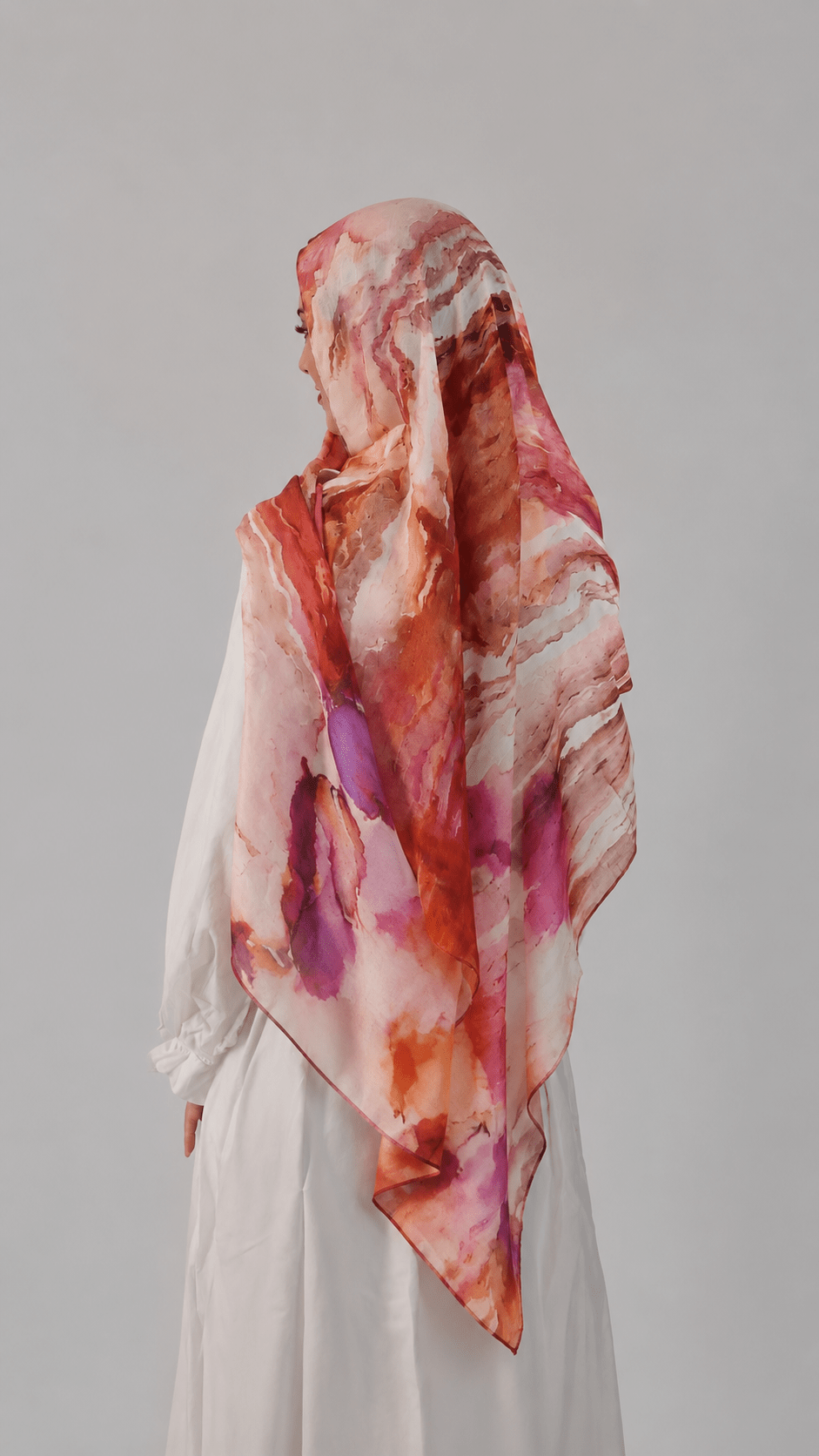 Coral Burgundy Printed Jersey Hijab – Soft Premium Modest Head Scarf - product image 5 of 6 | Lunar Elegance