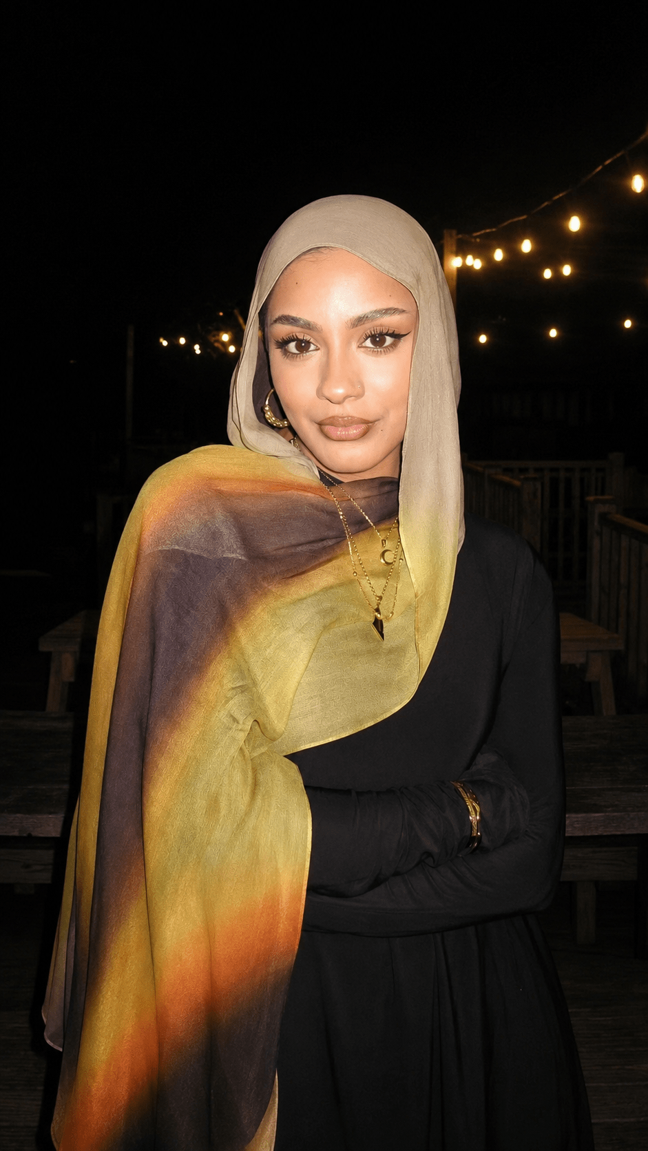Golden Olive Printed Jersey Hijab – Soft Premium Modest Head Scarf - product image 2 of 6 | Lunar Elegance