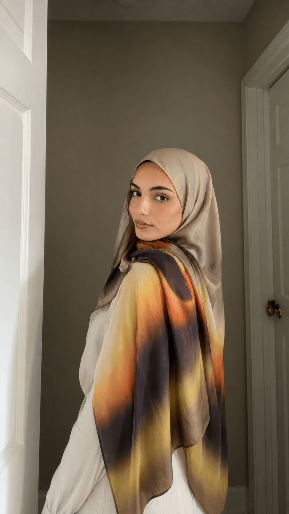 Golden Olive Printed Jersey Hijab – Soft Premium Modest Head Scarf - product image 5 of 6 | Lunar Elegance