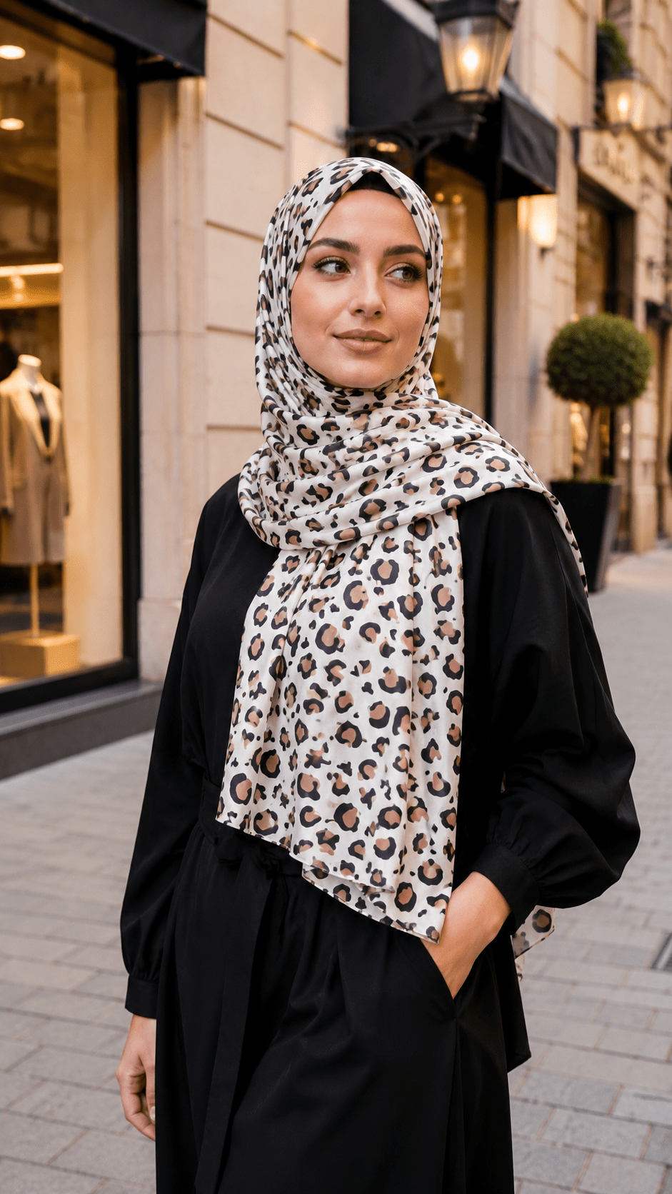 Ivory Leopard Print Liquid Jersey Hijab Scarf – Soft Premium Modest Wrap - product image 1 of 7 | Lunar Elegance