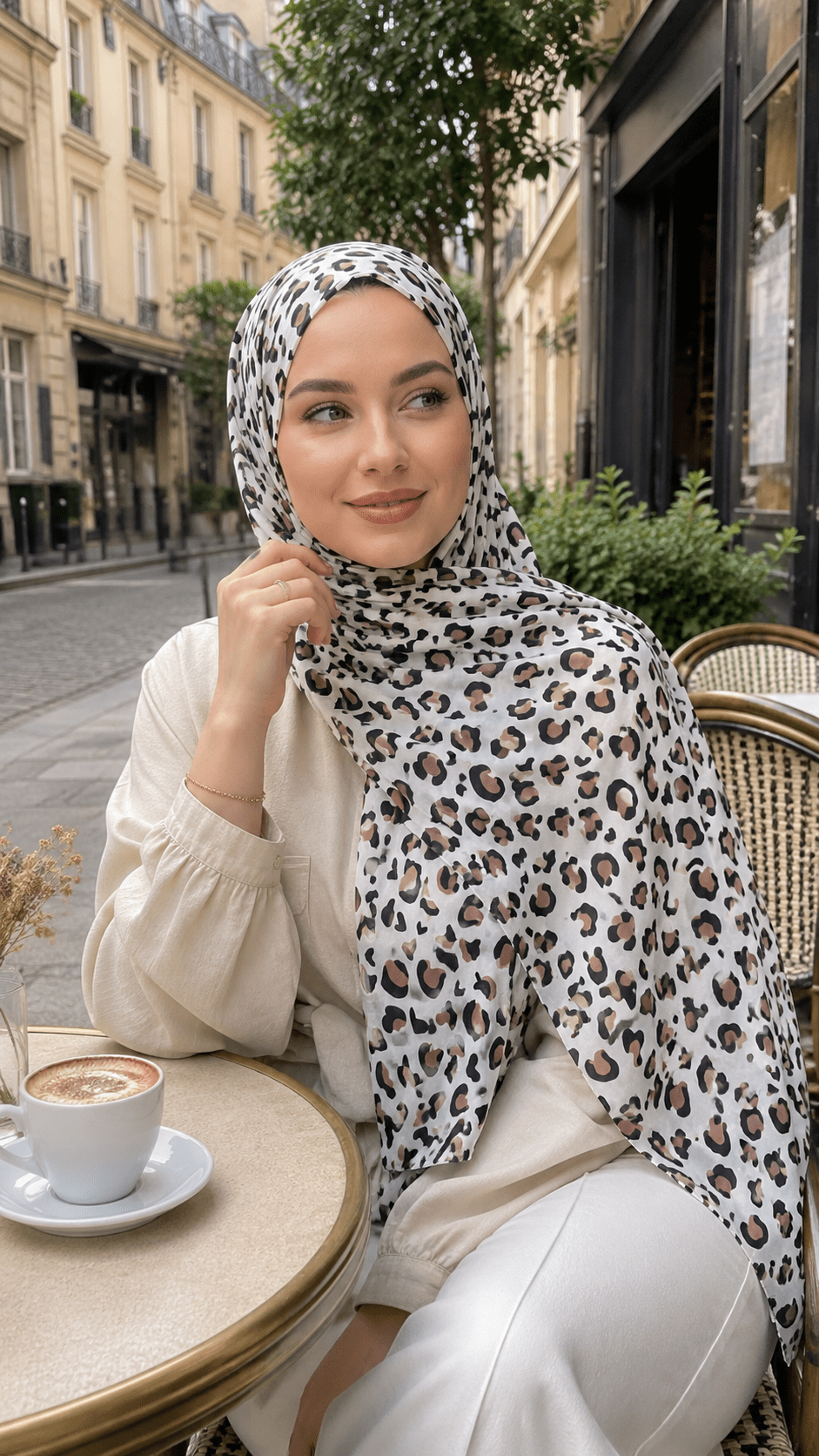 Ivory Leopard Print Liquid Jersey Hijab Scarf – Soft Premium Modest Wrap - product image 6 of 7 | Lunar Elegance