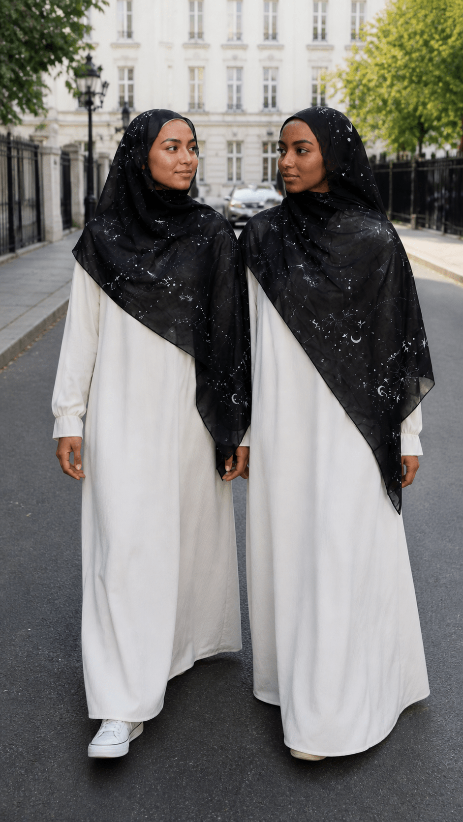 Black Celestial Star and Moon hijab shawl - view 4