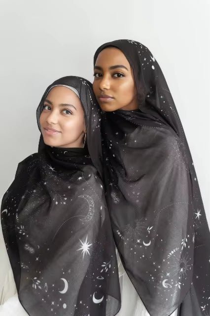 Black Celestial Star and Moon hijab shawl - view 1