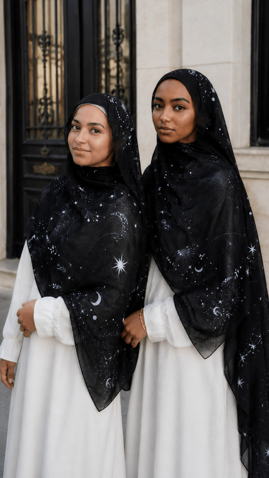 Black Celestial Star and Moon hijab shawl - view 2