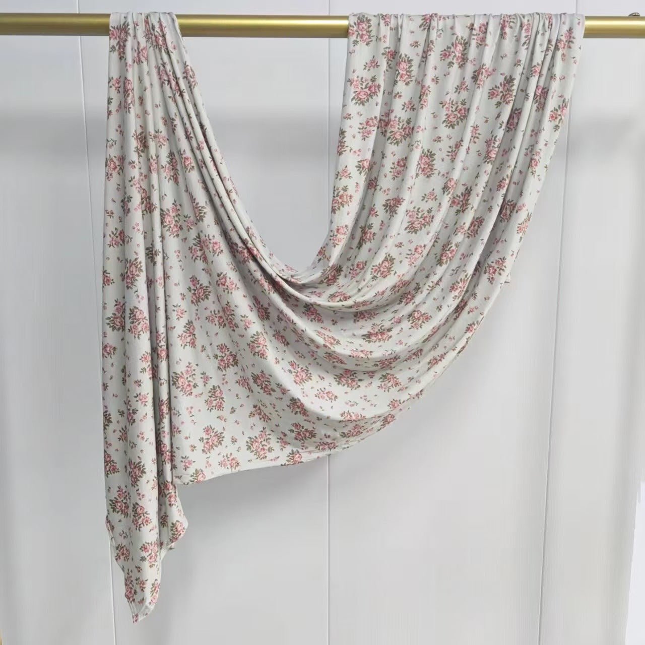 Ivory Rose Floral Mercerized Cotton Hijab | Lunar Elegance