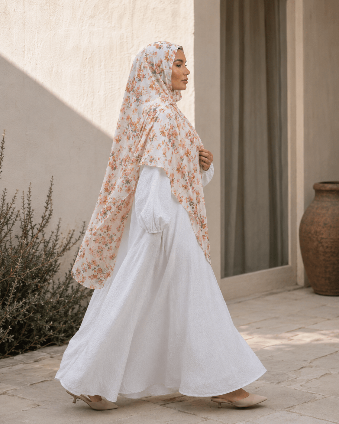Ivory Wildflower Mercerized Cotton Hijab | Lunar Elegance