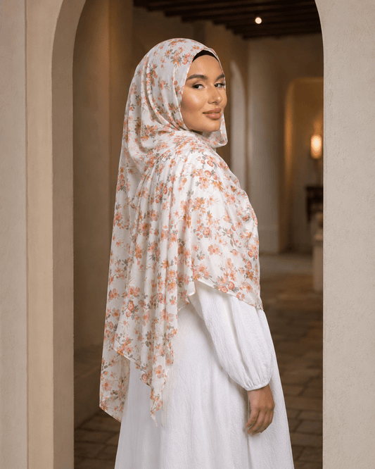 Ivory Wildflower Mercerized Cotton Hijab | Lunar Elegance