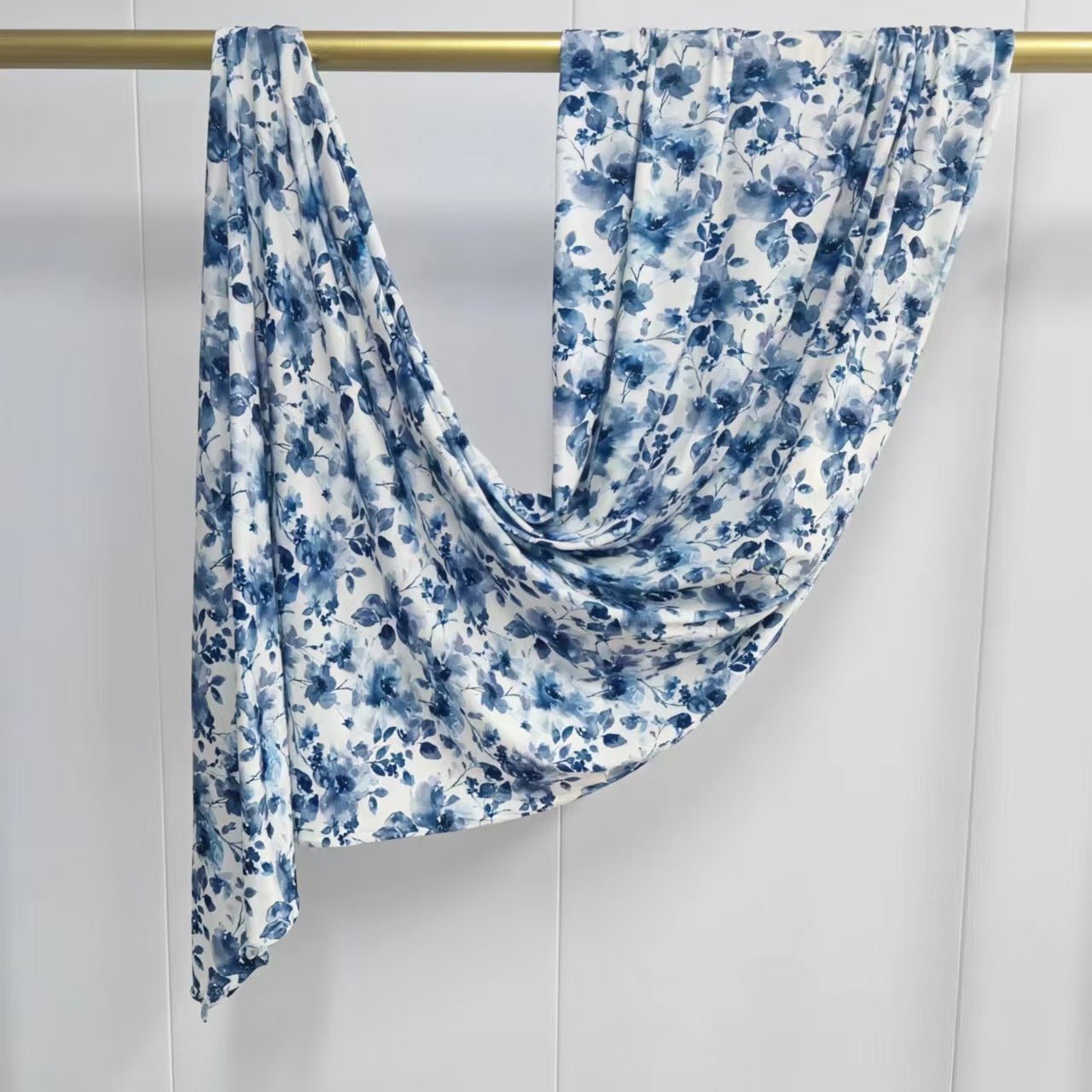 Blue Watercolor Floral Mercerized Cotton Hijab | Lunar Elegance
