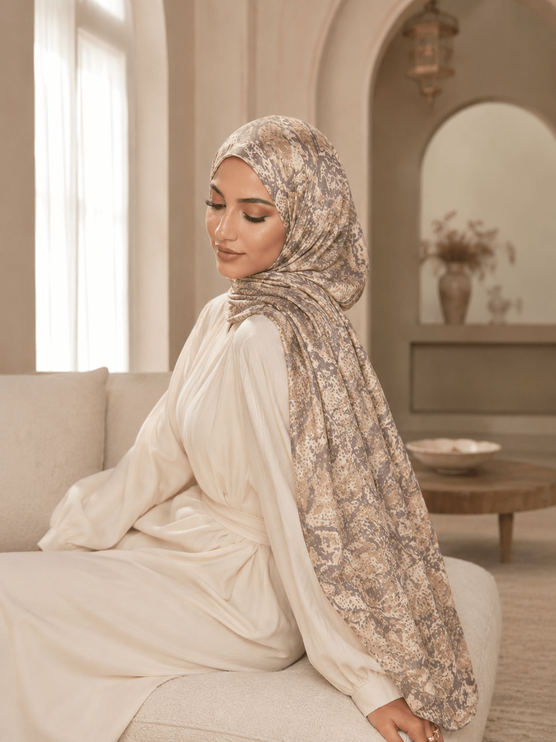 Bohemian Marble Print Mercerized Cotton Hijab | Lunar Elegance