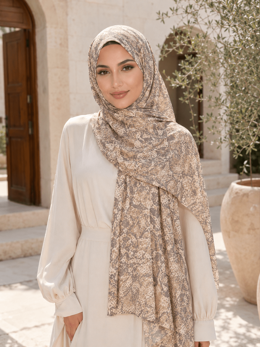Bohemian Marble Print Mercerized Cotton Hijab | Lunar Elegance