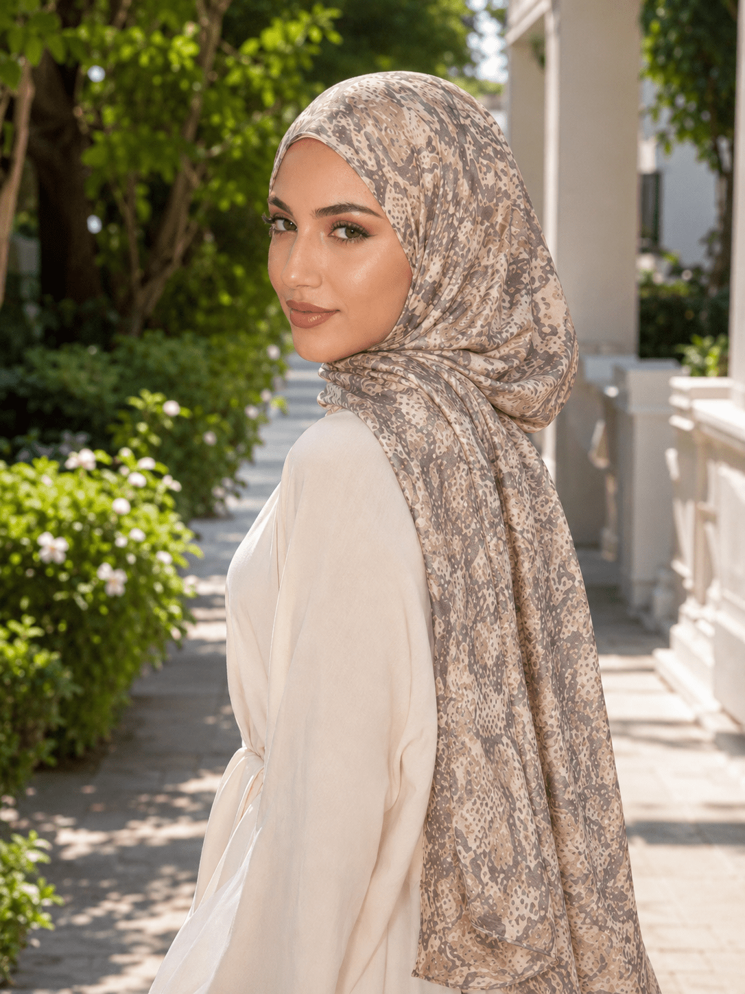 Bohemian Marble Print Mercerized Cotton Hijab | Lunar Elegance