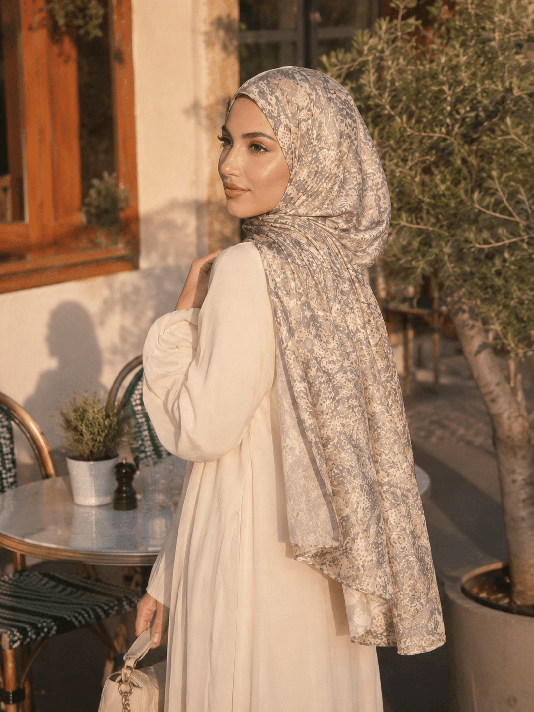 Bohemian Marble Print Mercerized Cotton Hijab | Lunar Elegance