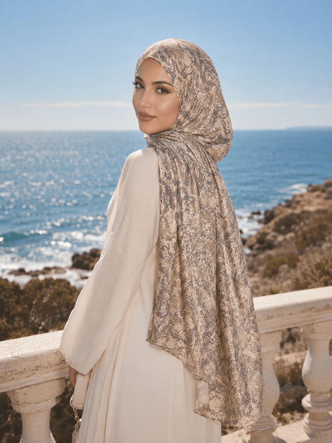 Bohemian Marble Print Mercerized Cotton Hijab | Lunar Elegance