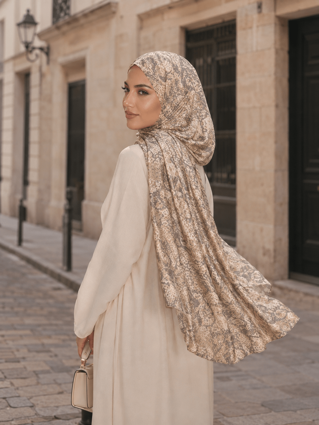 Bohemian Marble Print Mercerized Cotton Hijab | Lunar Elegance
