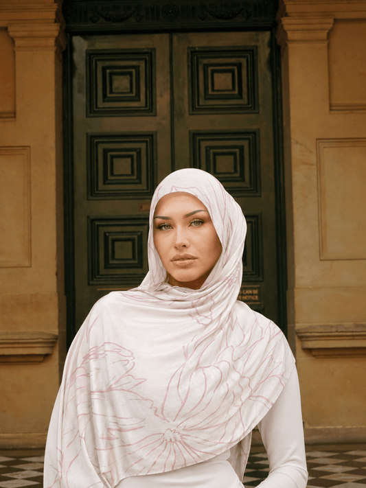 Blush Line Art Mercerized Cotton Hijab | Lunar Elegance