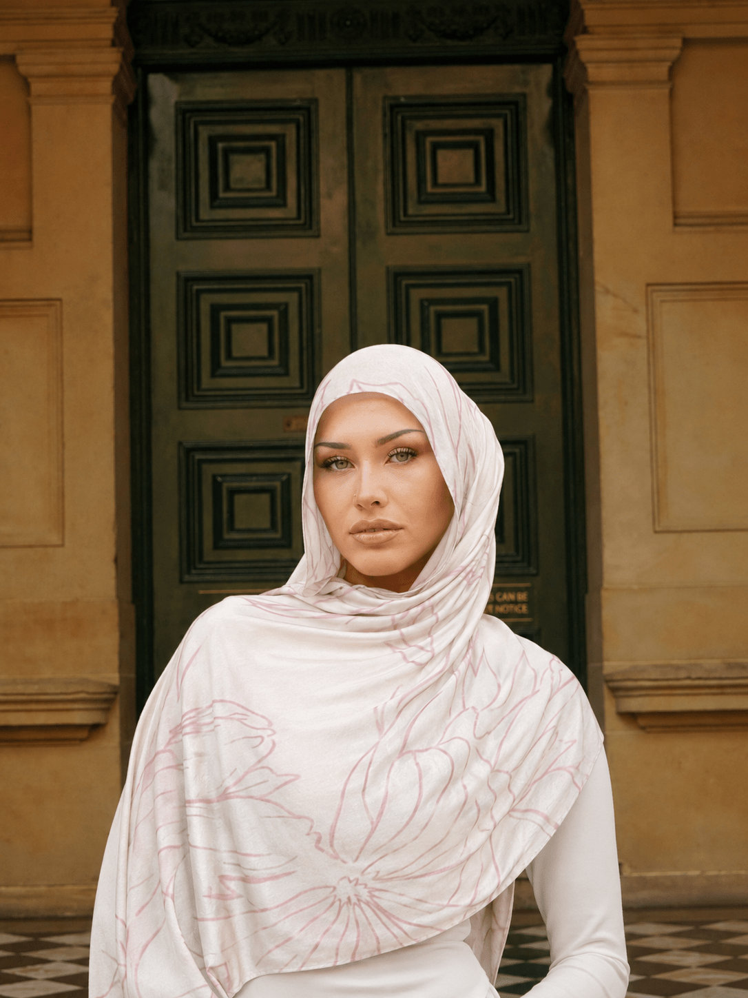 Blush Line Art Mercerized Cotton Hijab | Lunar Elegance