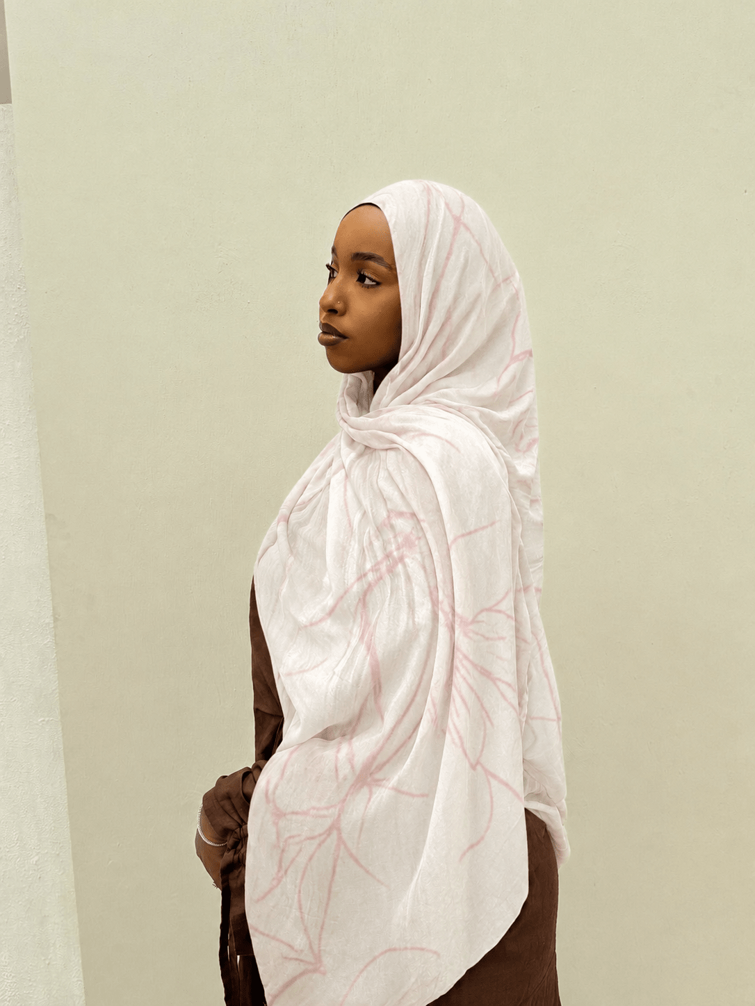 Blush Line Art Mercerized Cotton Hijab | Lunar Elegance
