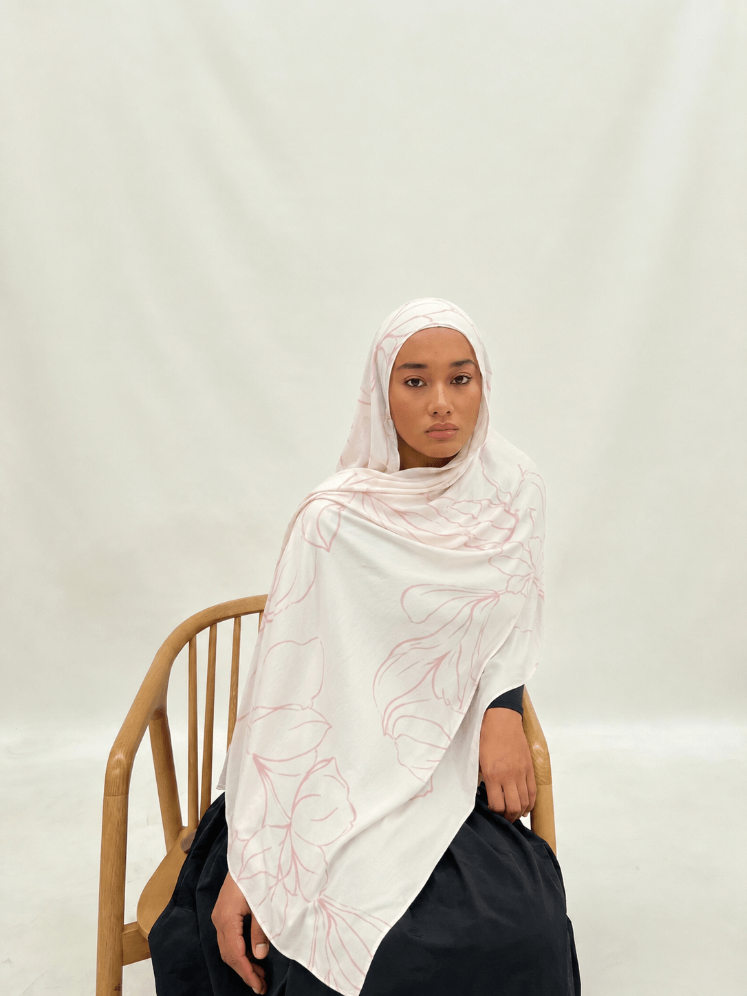 Blush Line Art Mercerized Cotton Hijab | Lunar Elegance