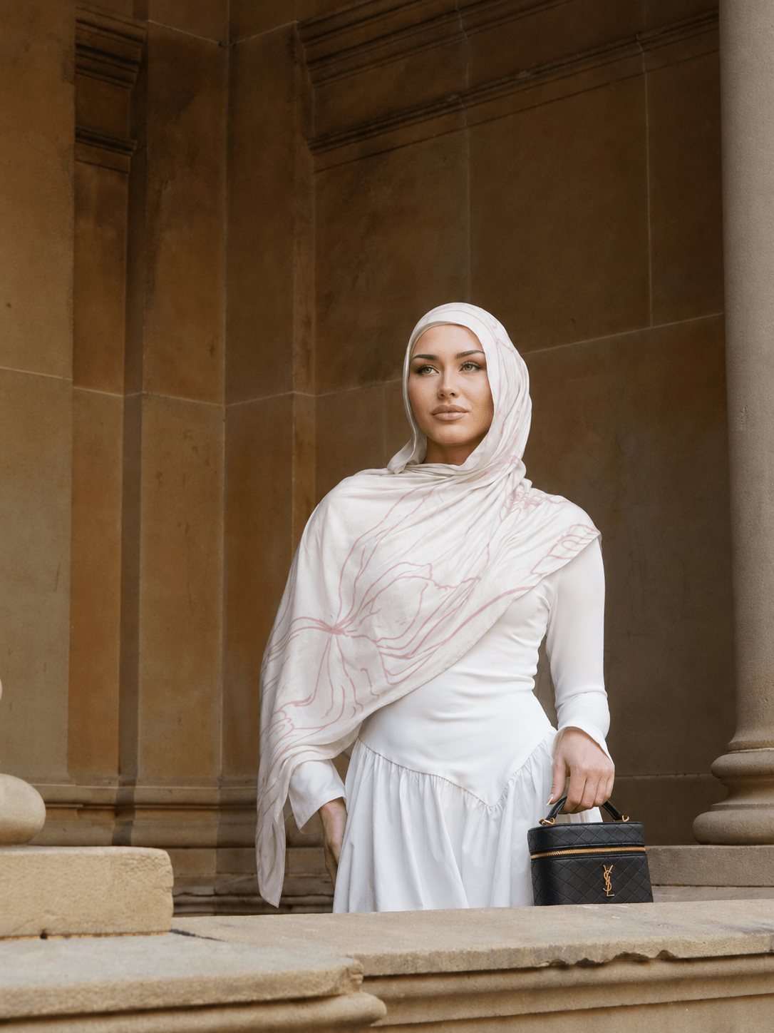 Blush Line Art Mercerized Cotton Hijab | Lunar Elegance