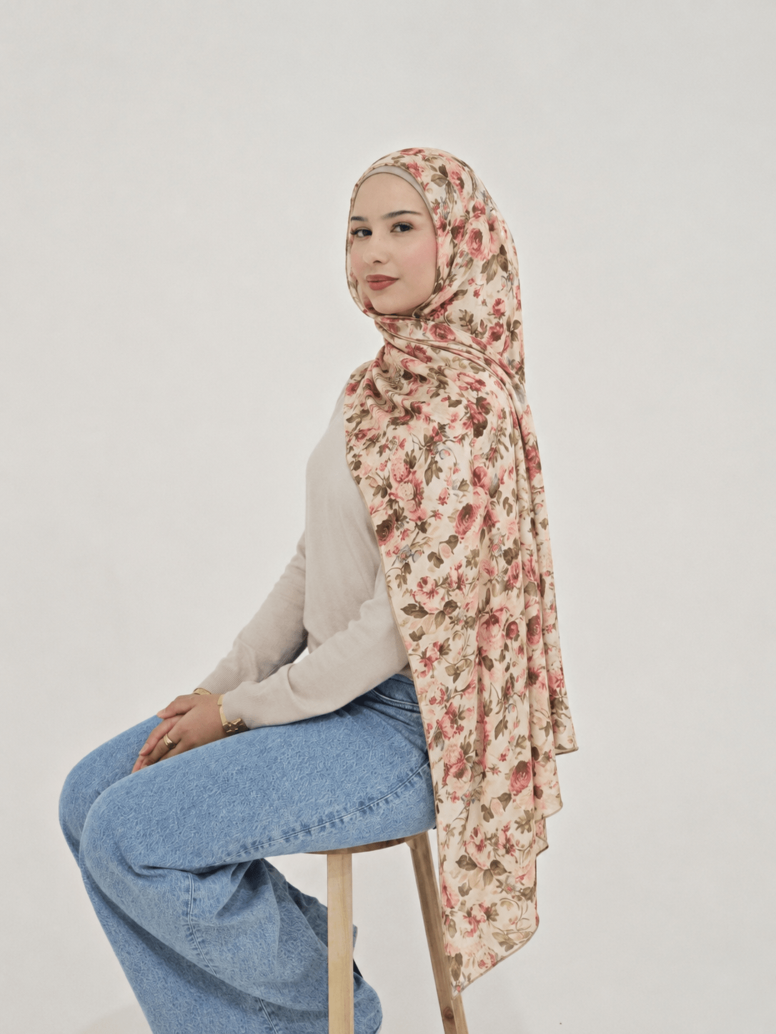 Vintage Rose Mercerized Cotton Hijab | Lunar Elegance