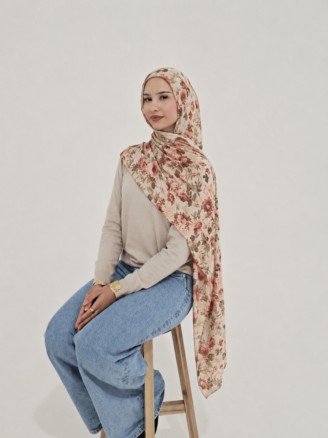Vintage Rose Mercerized Cotton Hijab | Lunar Elegance