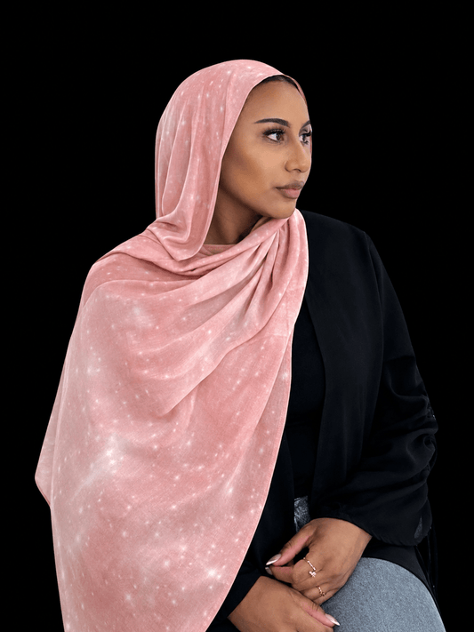Blush Pink Printed Mercerized Cotton Hijab | Lunar Elegance