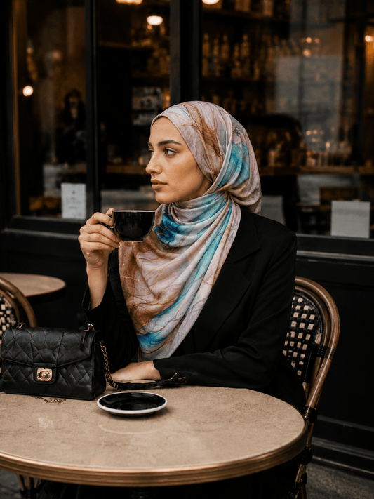 Bohemian Marble Mercerized Cotton Hijab | Lunar Elegance