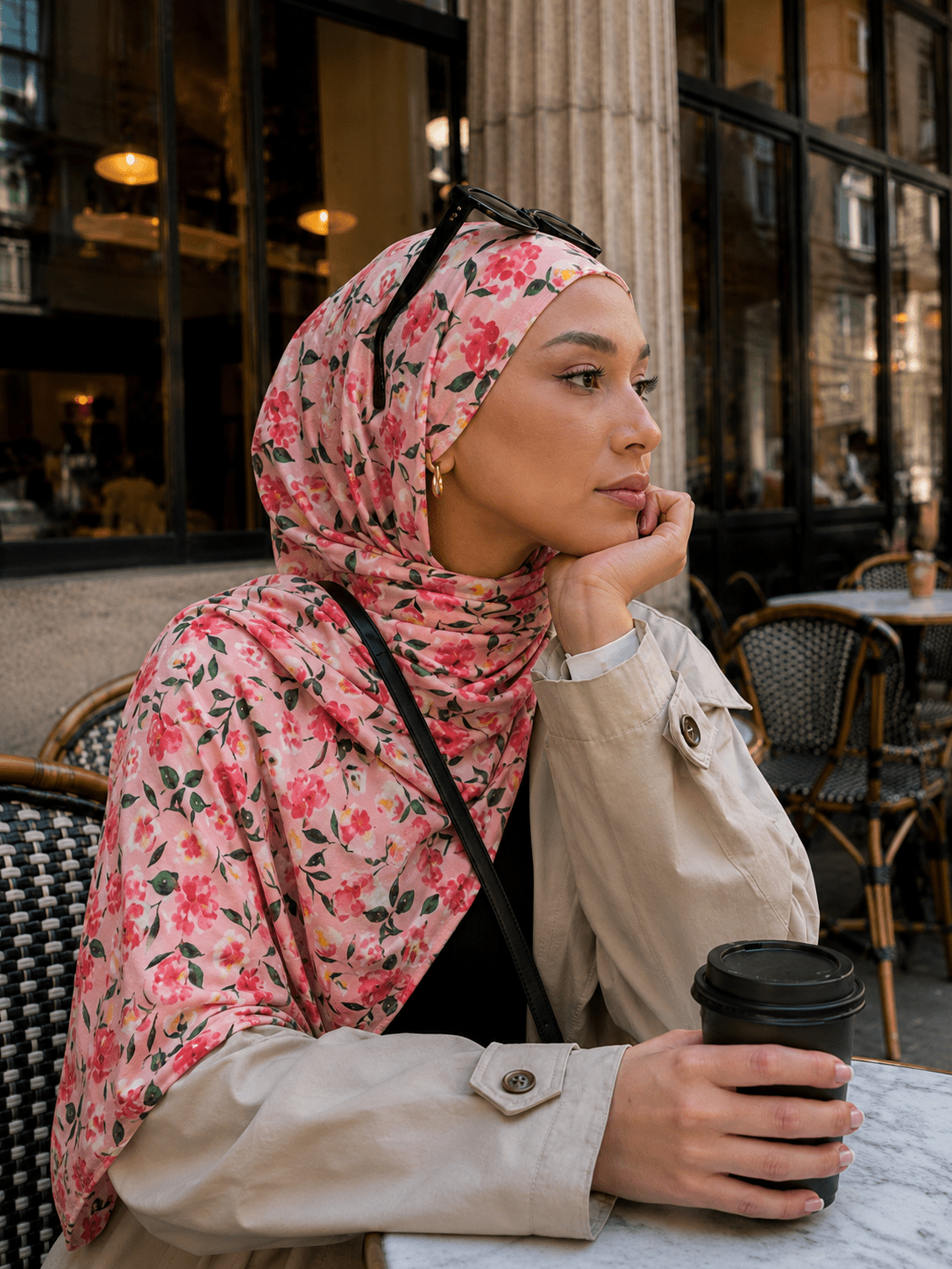 Pink Floral Mercerized Cotton Hijab | Lunar Elegance