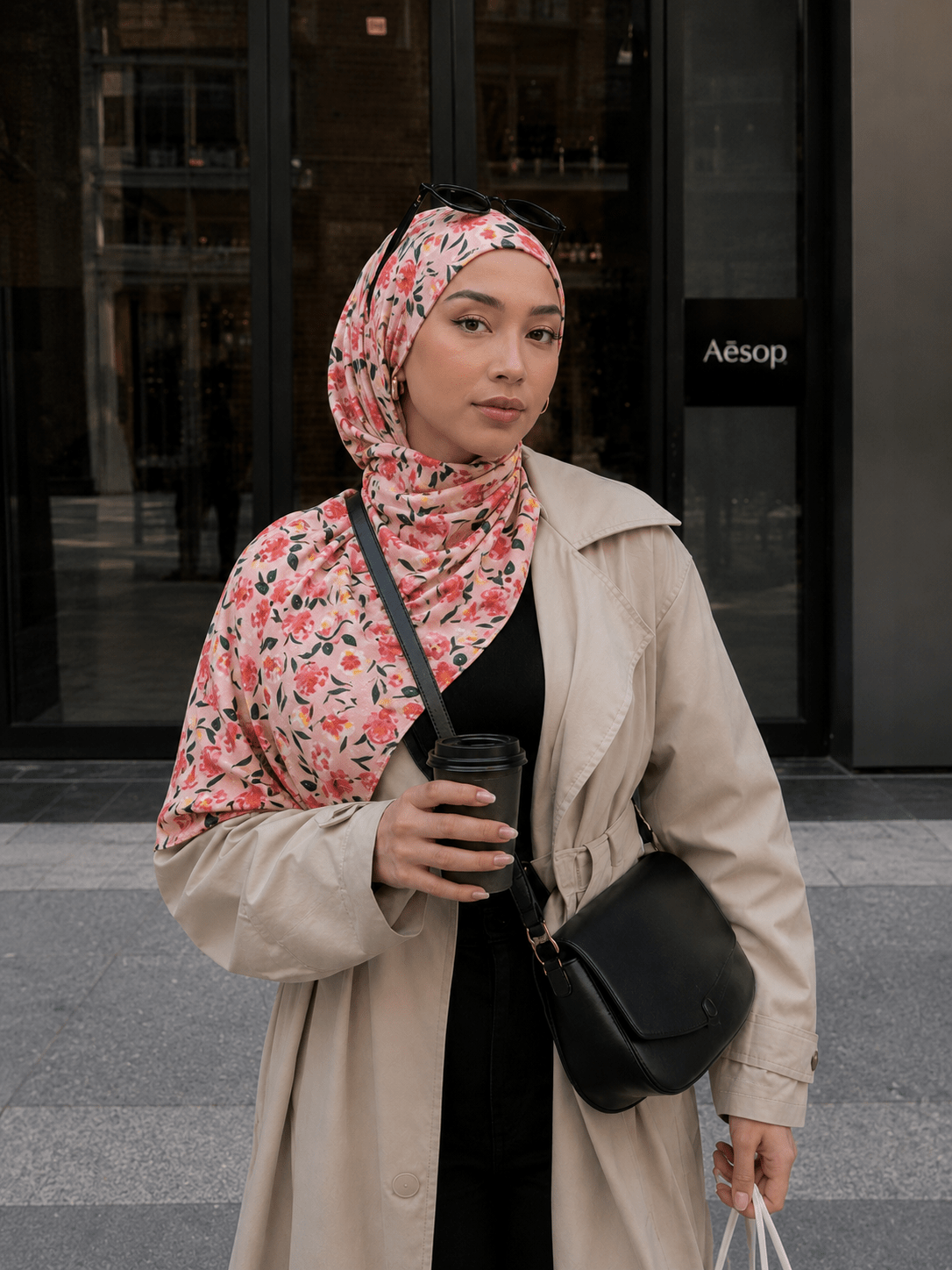 Pink Floral Mercerized Cotton Hijab | Lunar Elegance