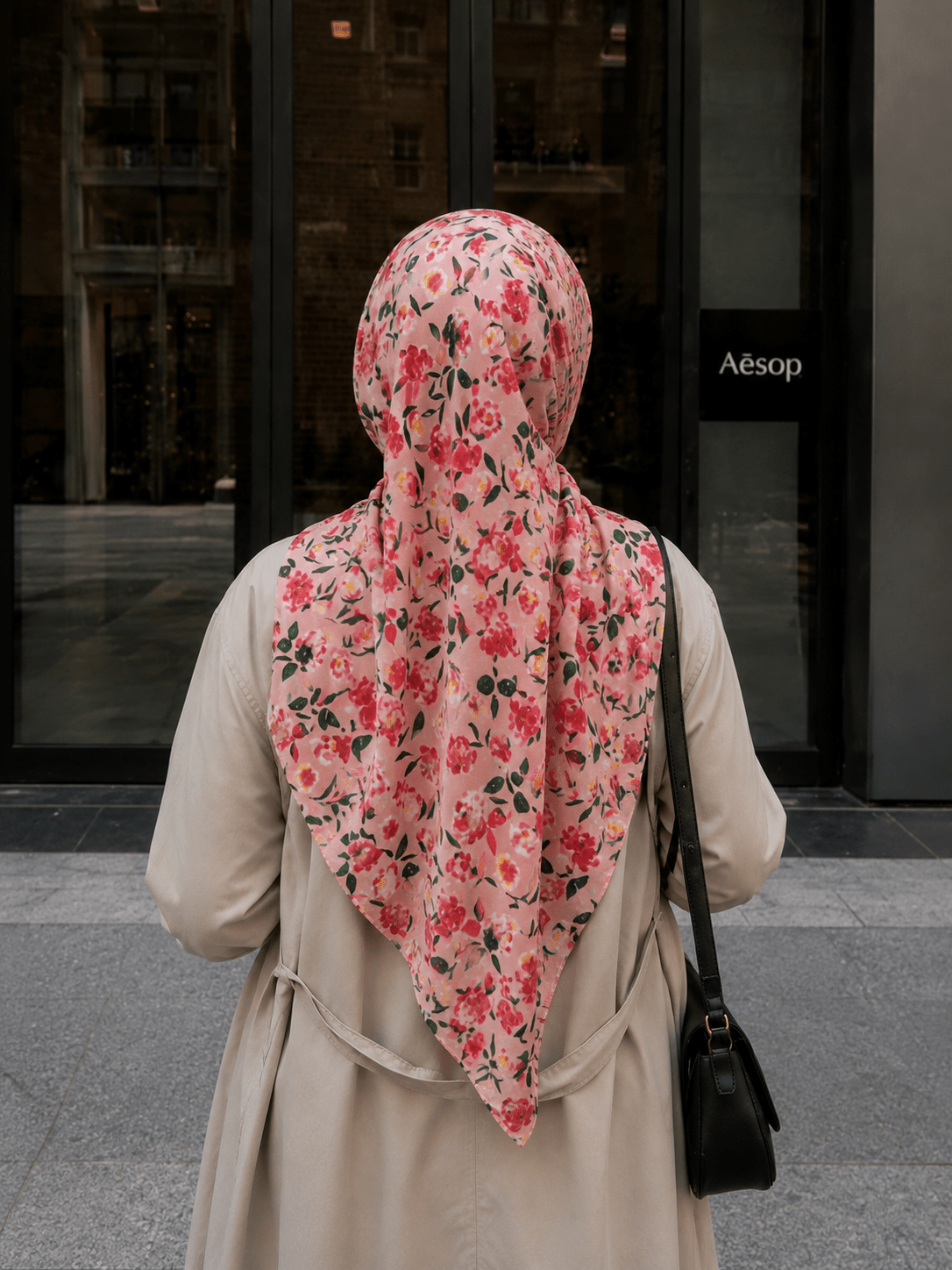 Pink Floral Mercerized Cotton Hijab | Lunar Elegance