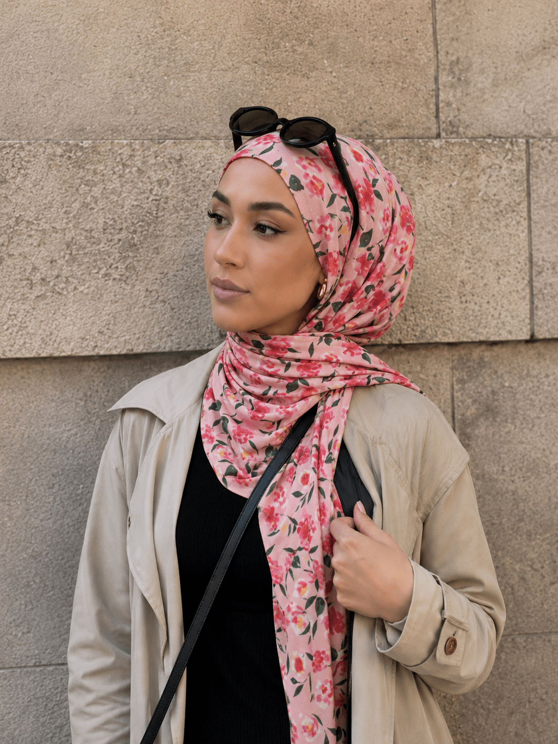 Pink Floral Mercerized Cotton Hijab | Lunar Elegance