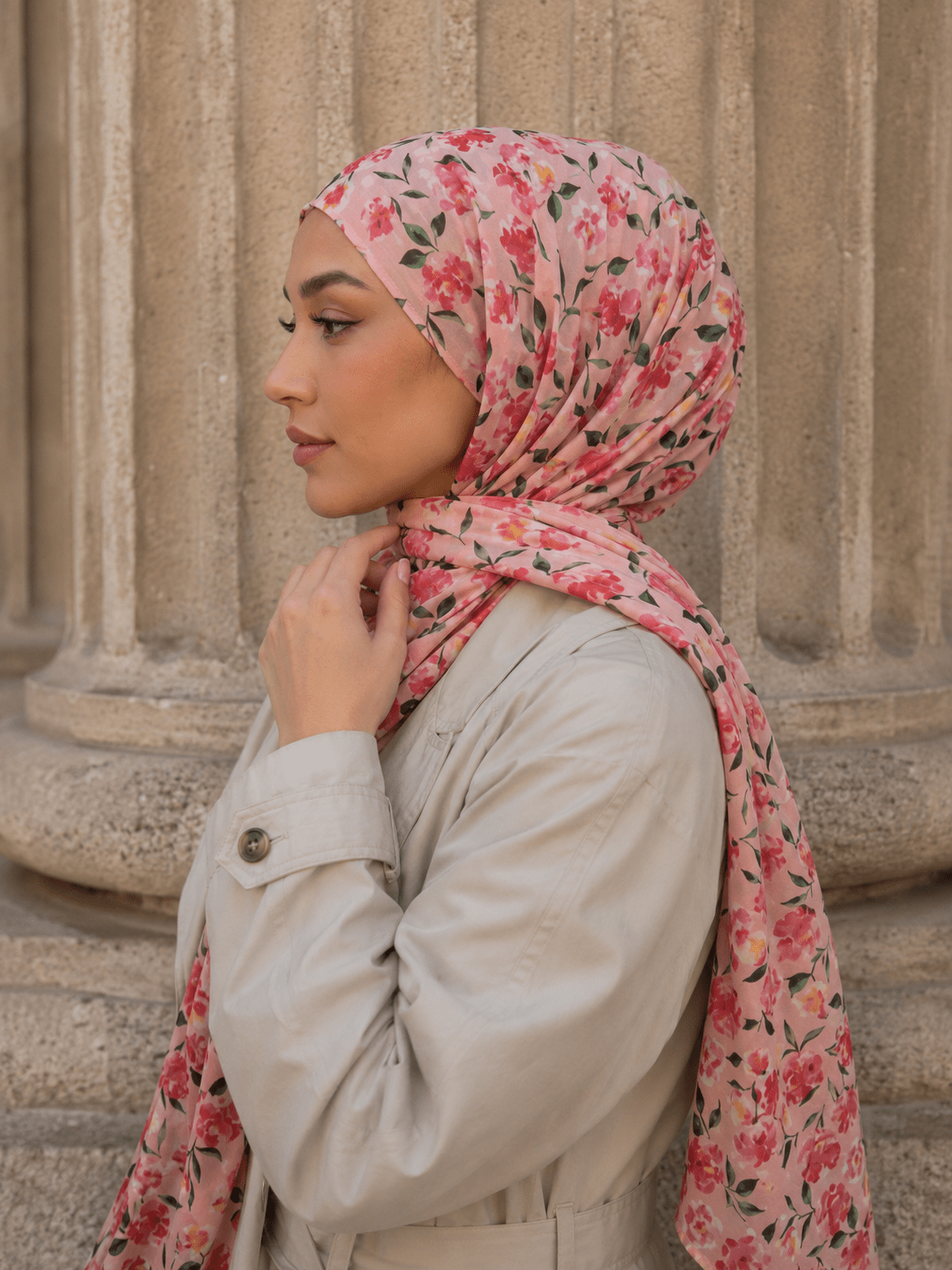 Pink Floral Mercerized Cotton Hijab | Lunar Elegance