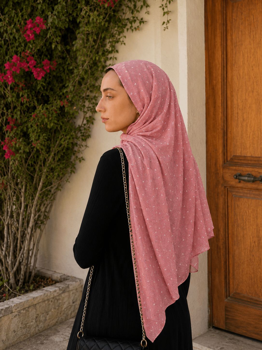 Coral Pink Heart Mercerized Cotton Hijab | Lunar Elegance