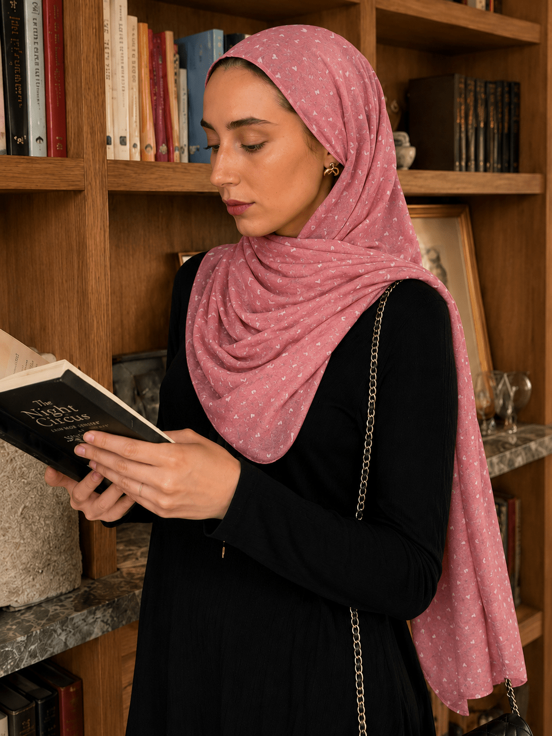 Coral Pink Heart Mercerized Cotton Hijab | Lunar Elegance